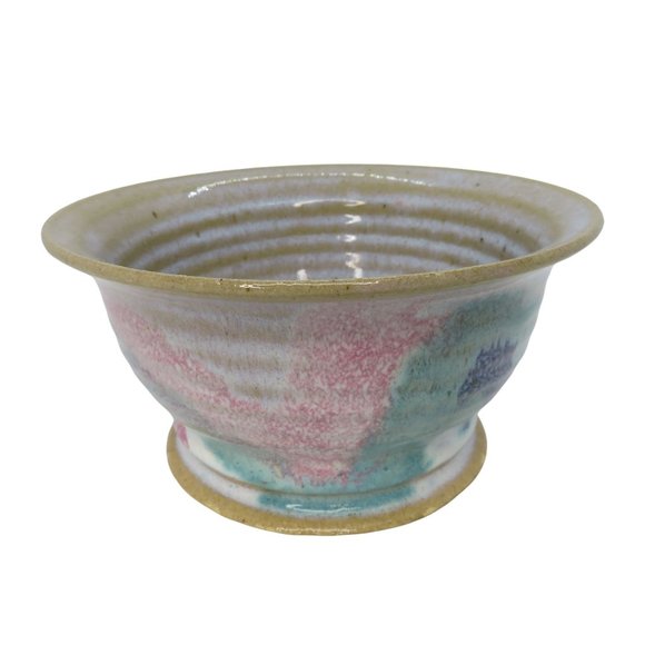 Vintage Handcrafted Signed Art Pottery Stoneware Bowl Multicolor Pastels Glazed - Picture 6 of 12